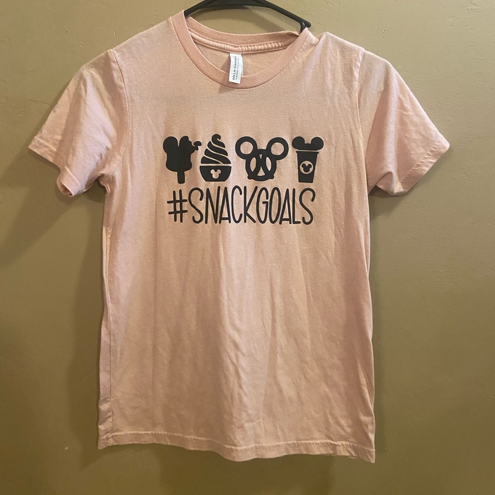 Disney snacks Tshirt kids large 14/16 fits a women small light peach color